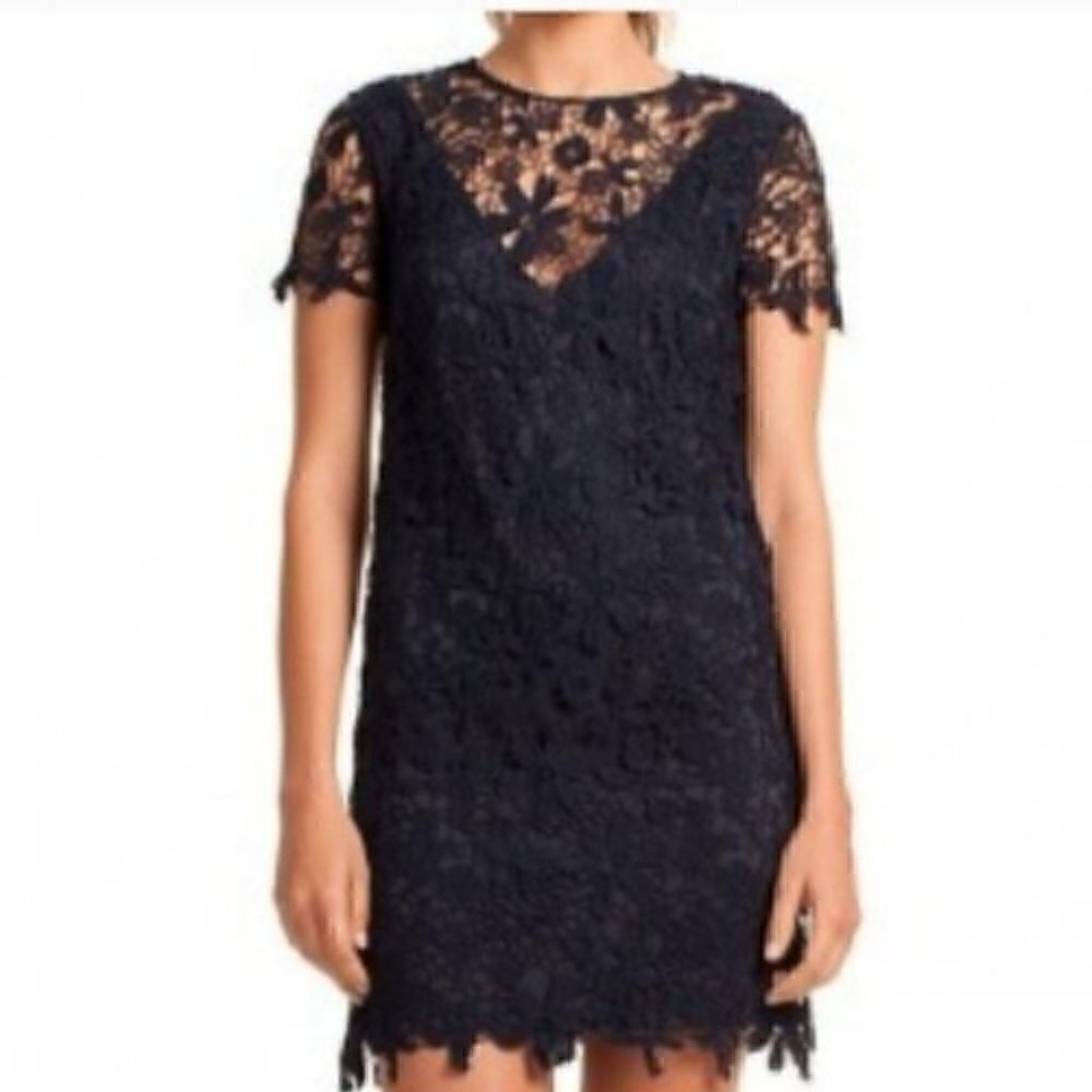 Trina Turk Lace Mini Midnight Navy Short Dress Crochet Lace